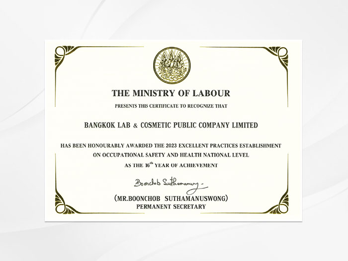 Has Been honourably awarded the 2023 excellent practices establishment on occupational safety and health national level as the 16th year of achievement.